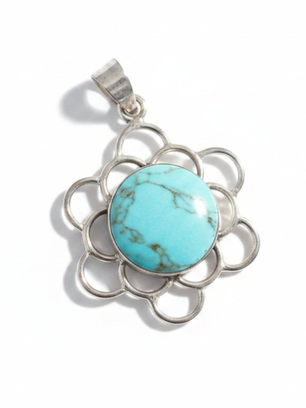 925 Sterling Silver Asian Turquoise Flower Pendant